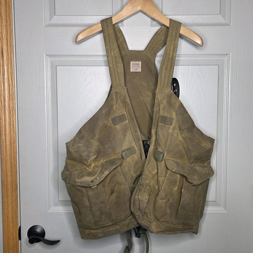 Vintage Filson Tin Cloth Upland Hunting Vest tyle 32 Pro Guide Hip Strap RARE